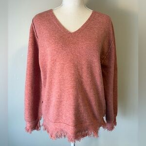Promesa Pink Rose Relaxed V-Neck Frayed Hem Knit Top M